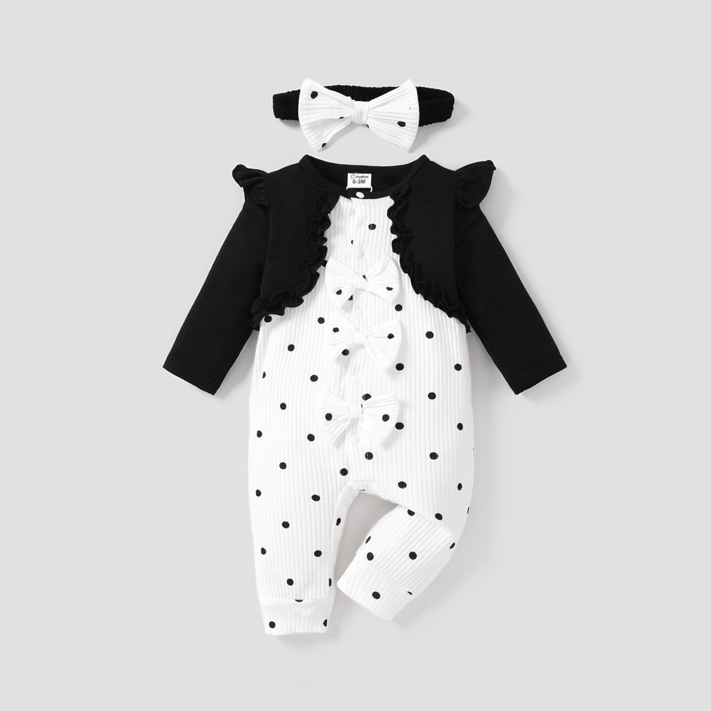 2pcs Baby Girl Fashionable Sweet Polka Dot Jumpsuit With Headband