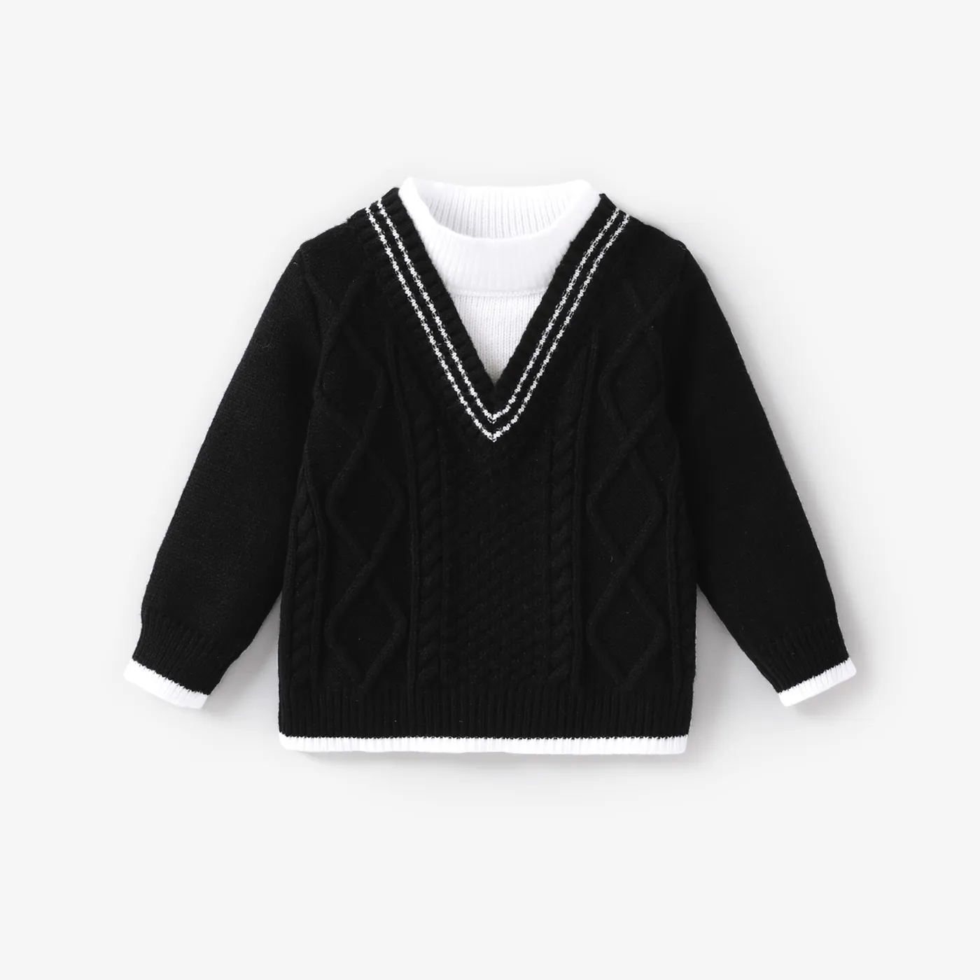 Toddler Boy Solid Color Avant-Garde Faux-Layered Sweater/Top