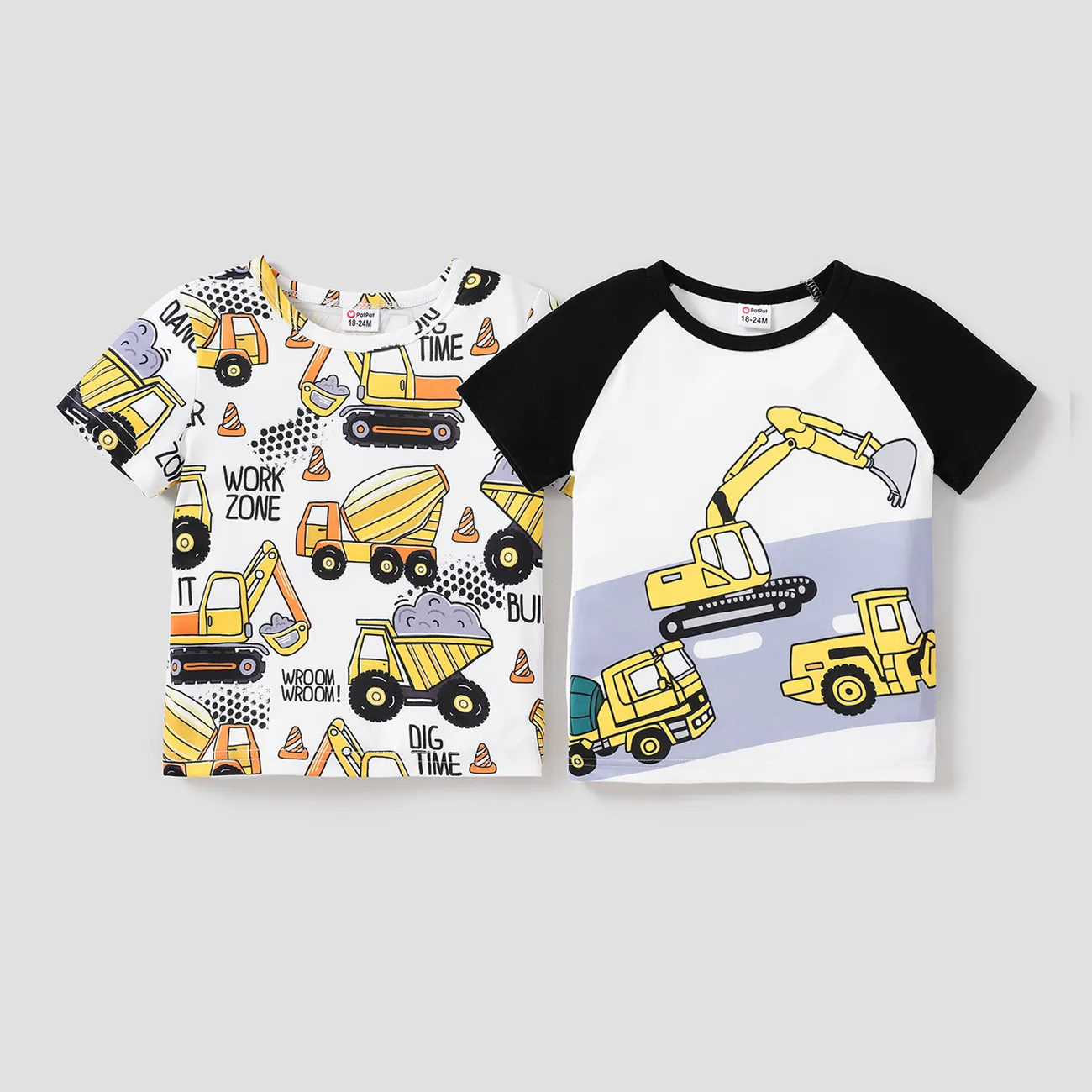 Toddler Boy Vehicle Print Colorblock Short-sleeve Tee Black big image 1