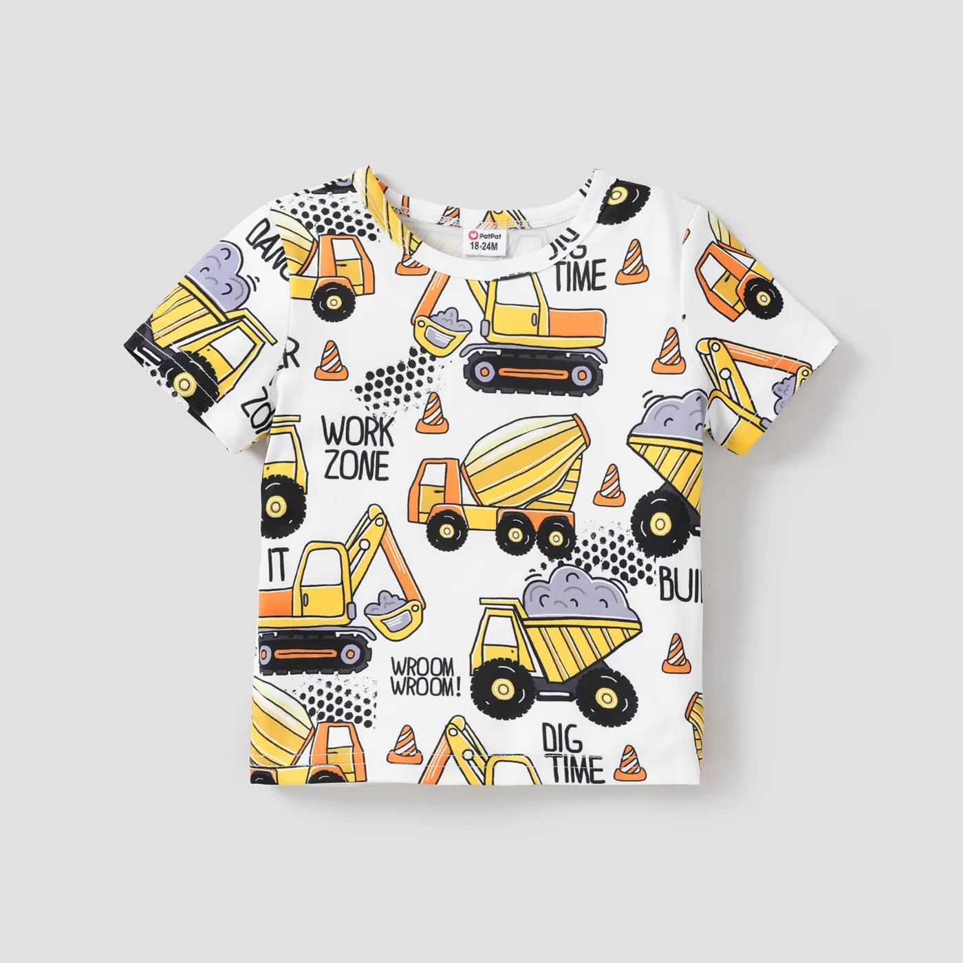 Toddler Boy Vehicle Print Colorblock Short-sleeve Tee White