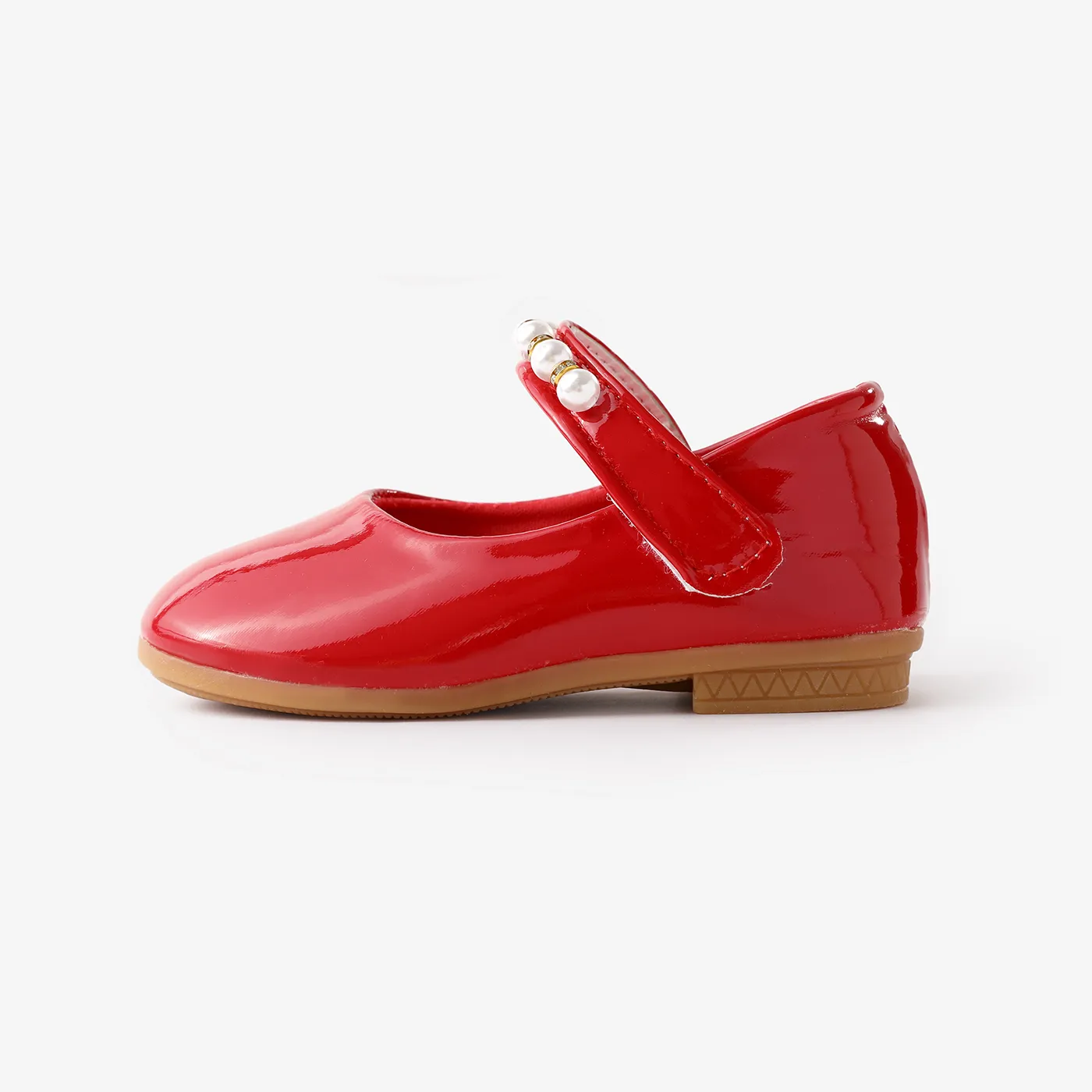 Toddler and Kid Girls Sweet Faux-pearl Velcro Leather Shoes Red image 3