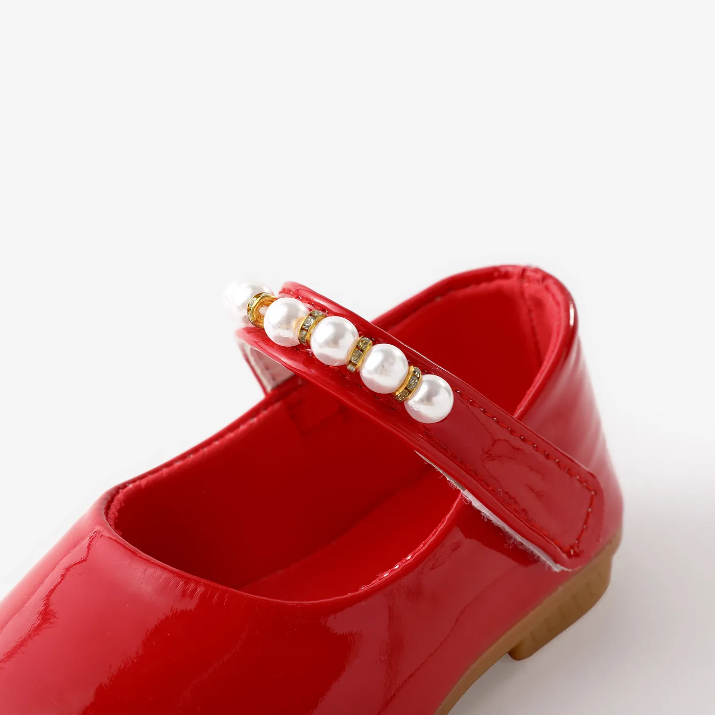 Toddler and Kid Girls Sweet Faux-pearl Velcro Leather Shoes Red image 4