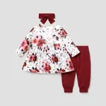 3pcs Floral Allover Long-sleeve Yellow Baby Set Burgundy