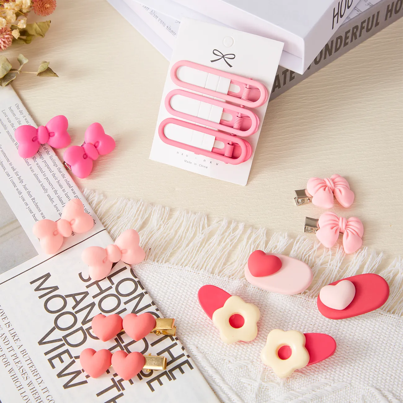 2-pack Adult/kids/toddler/baby Pink heart-shaped bangs, broken hair clips Pink image 5
