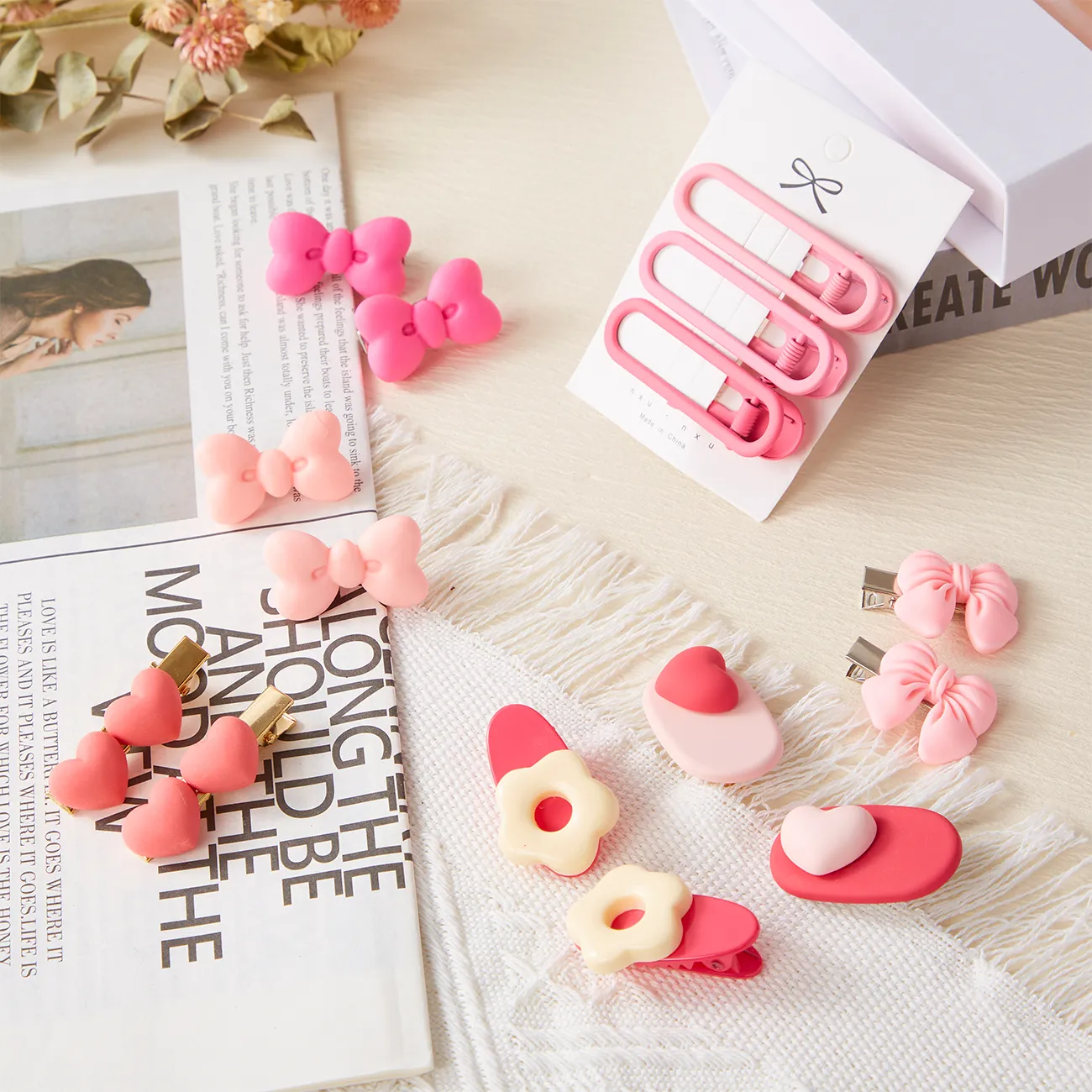 2-pack Adult/kids/toddler/baby Pink heart-shaped bangs, broken hair clips Pink image 4