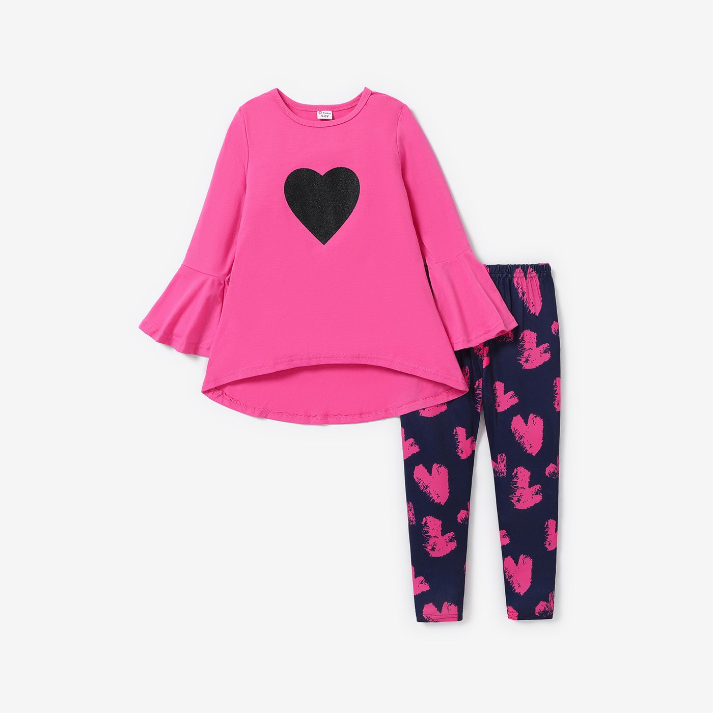 2PCS Kid Girl Heart-shaped  Avant-garde Top/ Pant Set
