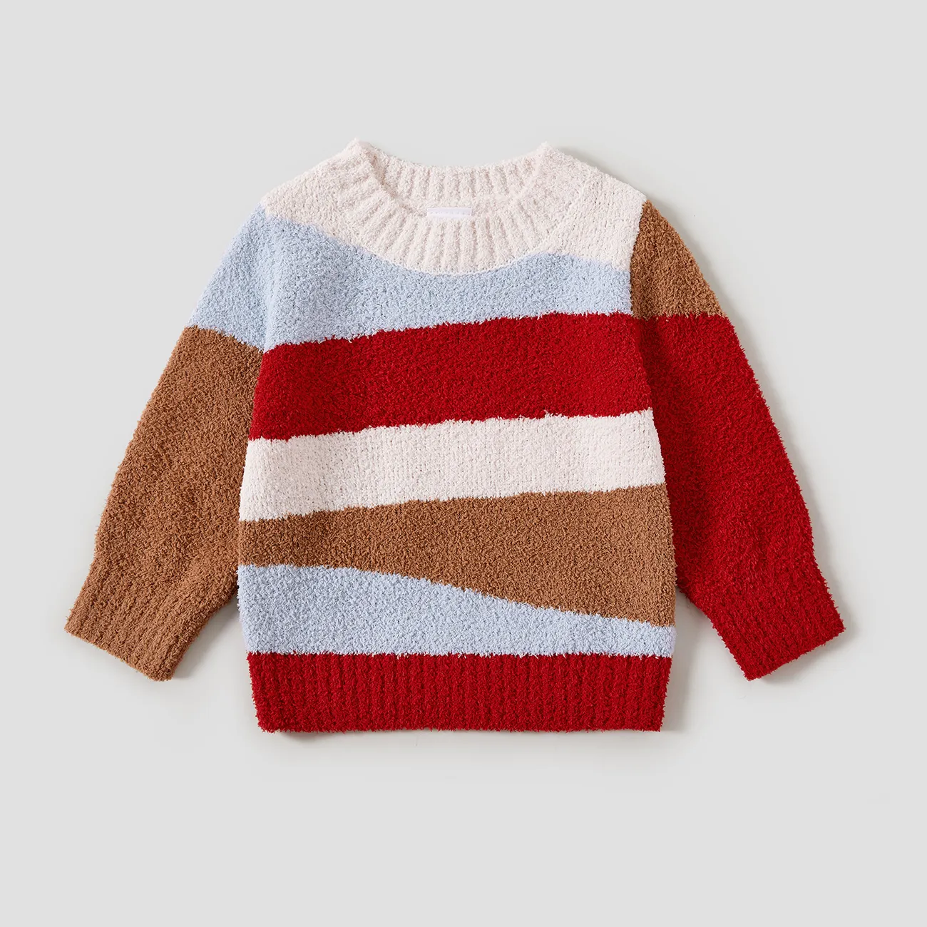 Mommy and Me Color-block Long-sleeve Toweling Knit Sweaters Tops Multi-color big image 1