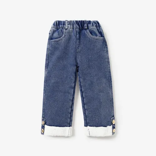 Toddler Girl/Kid Girl Fabric Stitching Fleece Casual Jeans