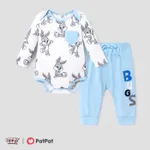 Looney Tunes Baby Boy/Girl Character Print Long-sleeve Bodysuit and Pant Sets Light Blue