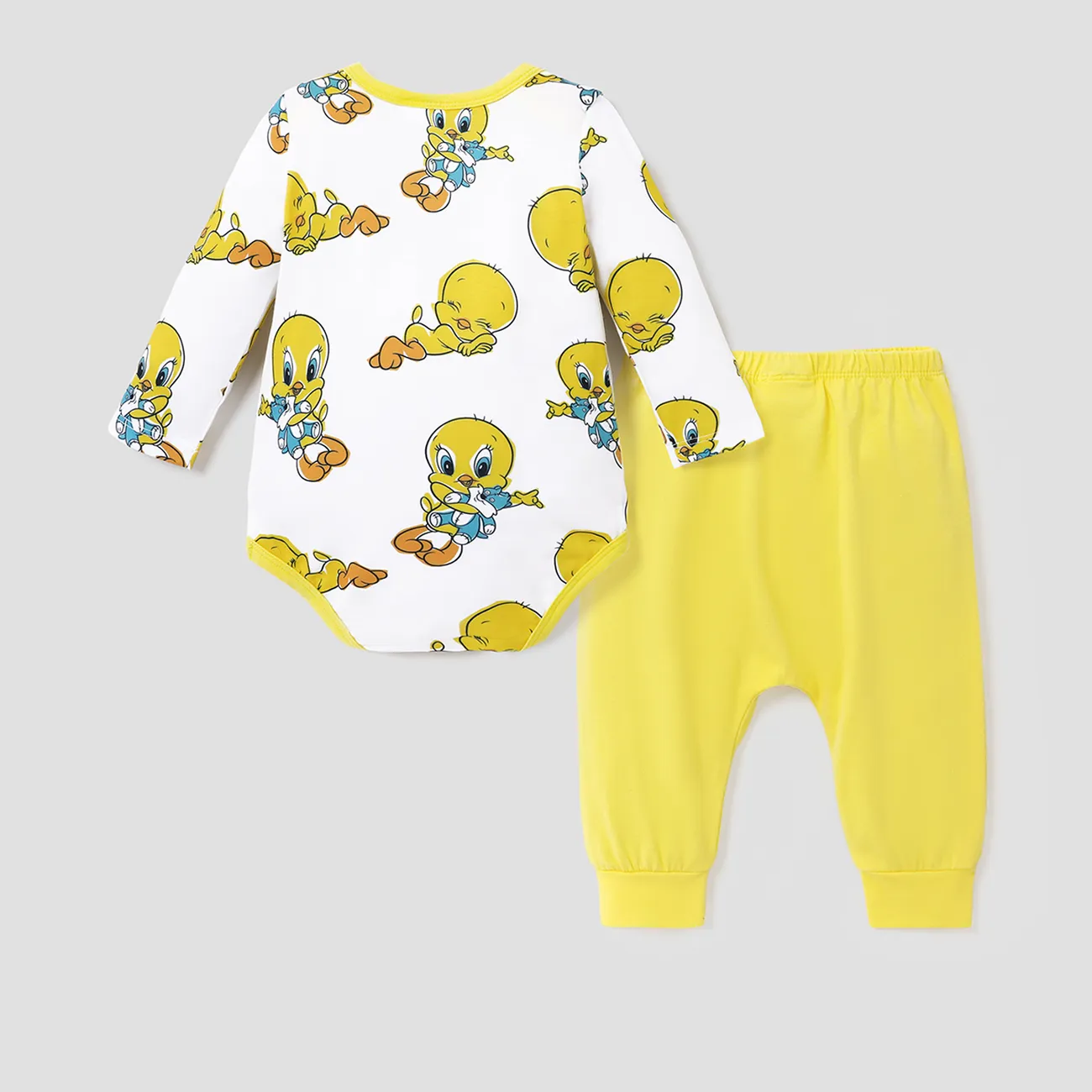 Looney Tunes Baby Boy/Girl Character Print Long-sleeve Bodysuit and Pant Sets Yellow big image 1
