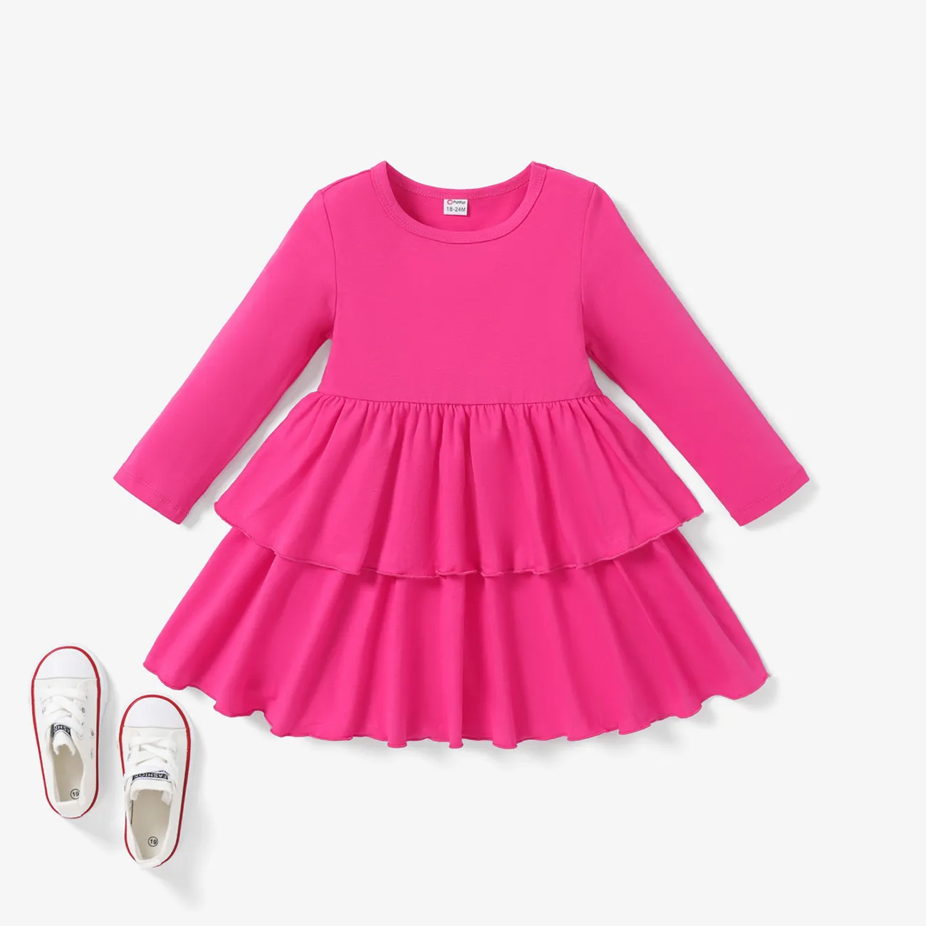 Toddler Girl Sweet Multi-Layered Long Sleeve Dress  Hot Pink big image 1