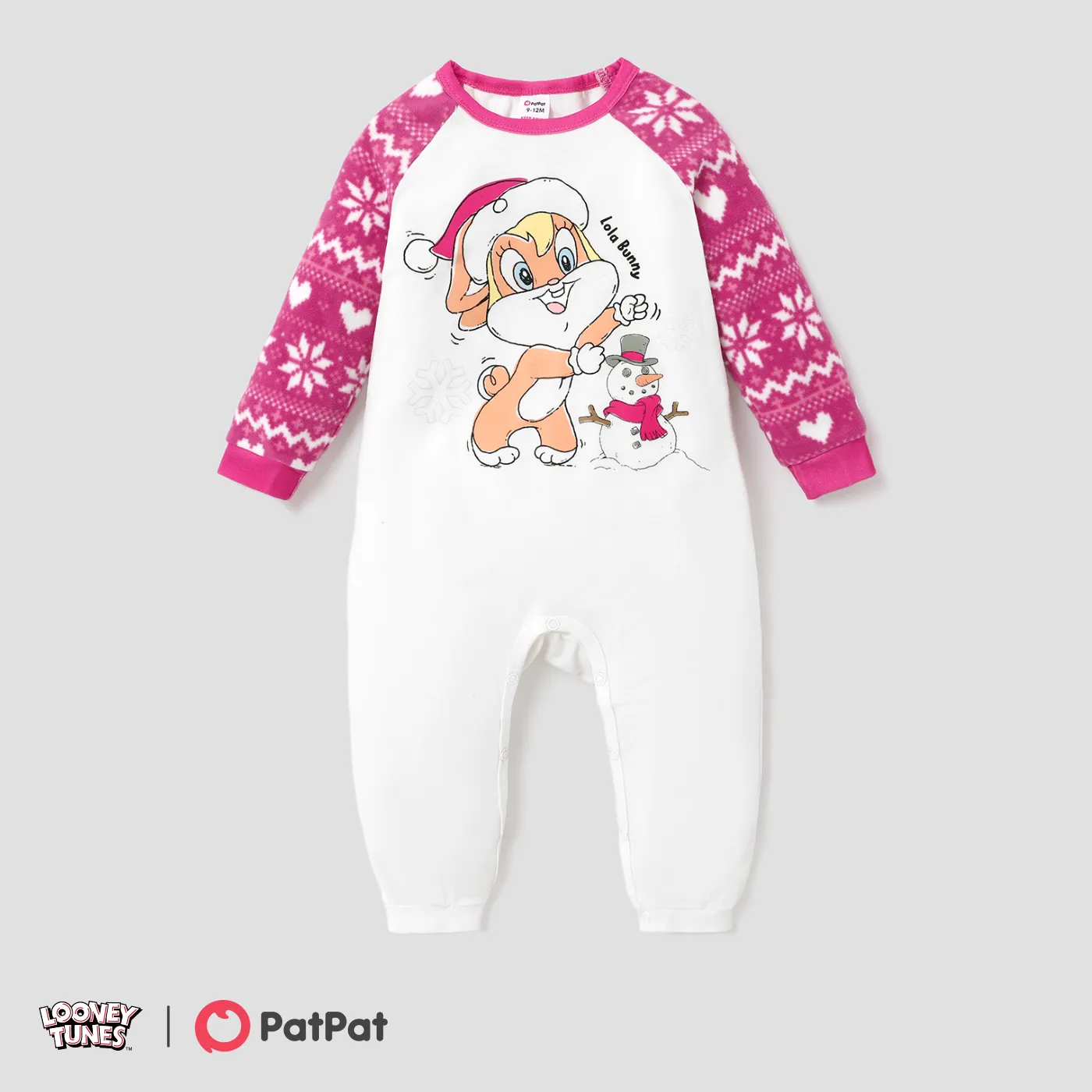 Looney Tunes Christmas Baby Boy/Girl Character Print Long Sleeve Jumpsuit  Hot Pink