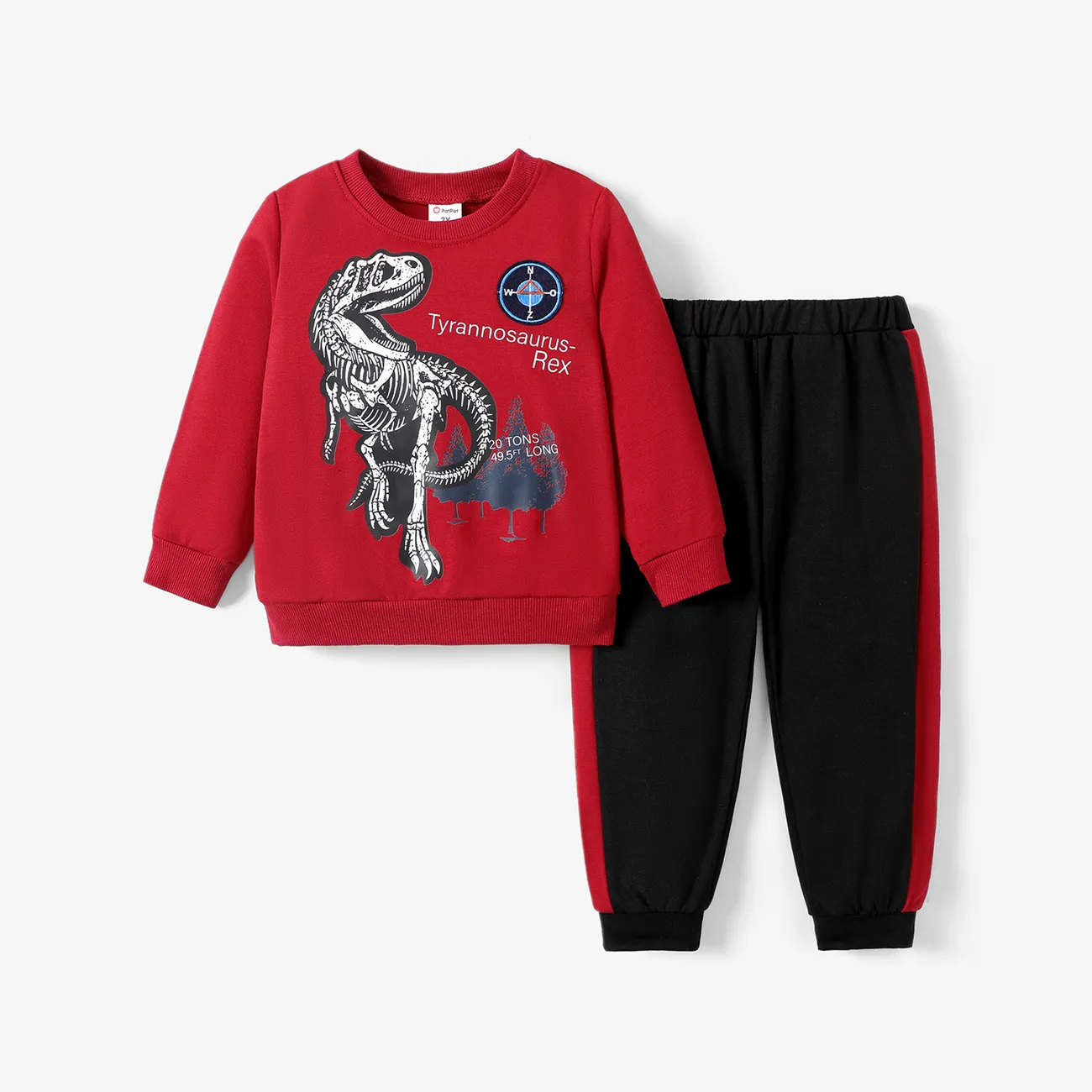 2pcs Toddler Boy Dinosaur Pattern Red Set big image 1
