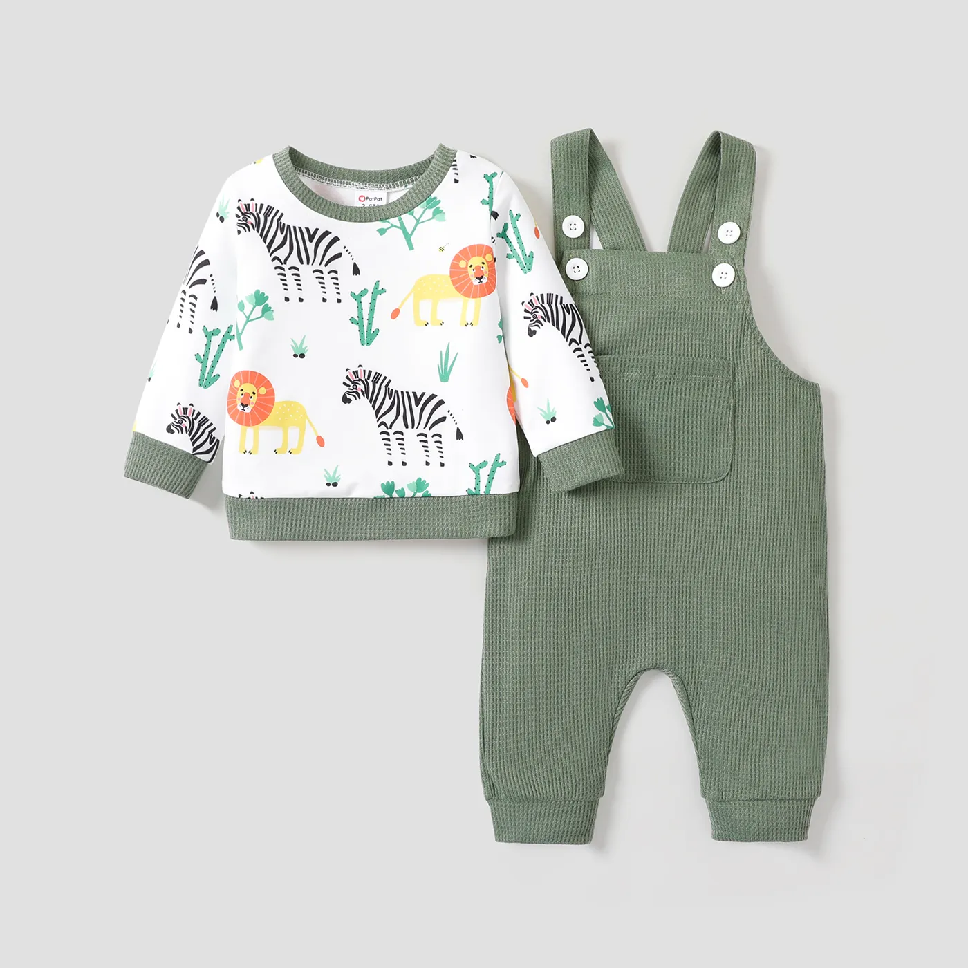 Baby Boy 2pcs Animal Pattern Sweatshirt And Overall Pants Set/ Socks/ Shoes