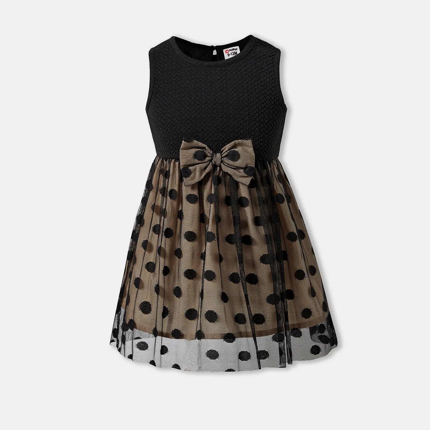 Family Matching Color-block Long-sleeve Tops and Polka dots Mesh Dresses Sets  big image 1