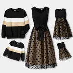 Family Matching Color-block Long-sleeve Tops and Polka dots Mesh Dresses Sets  image 2