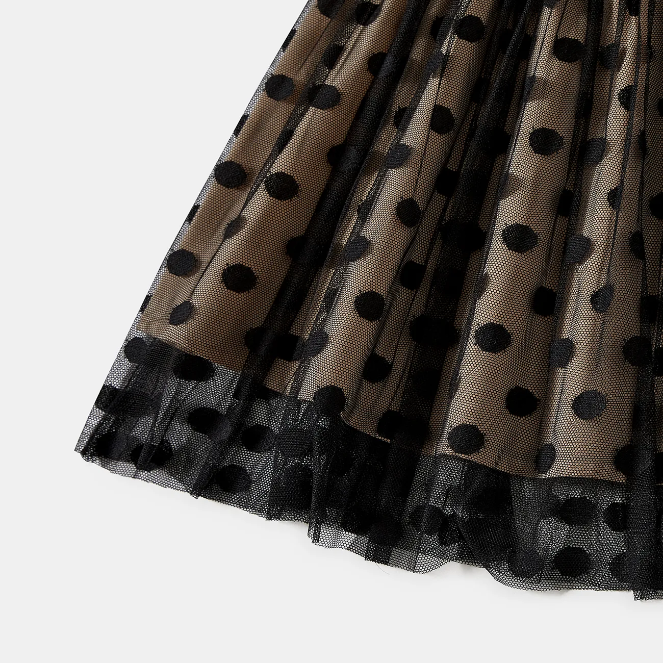 Family Matching Color-block Long-sleeve Tops and Polka dots Mesh Dresses Sets Black big image 1