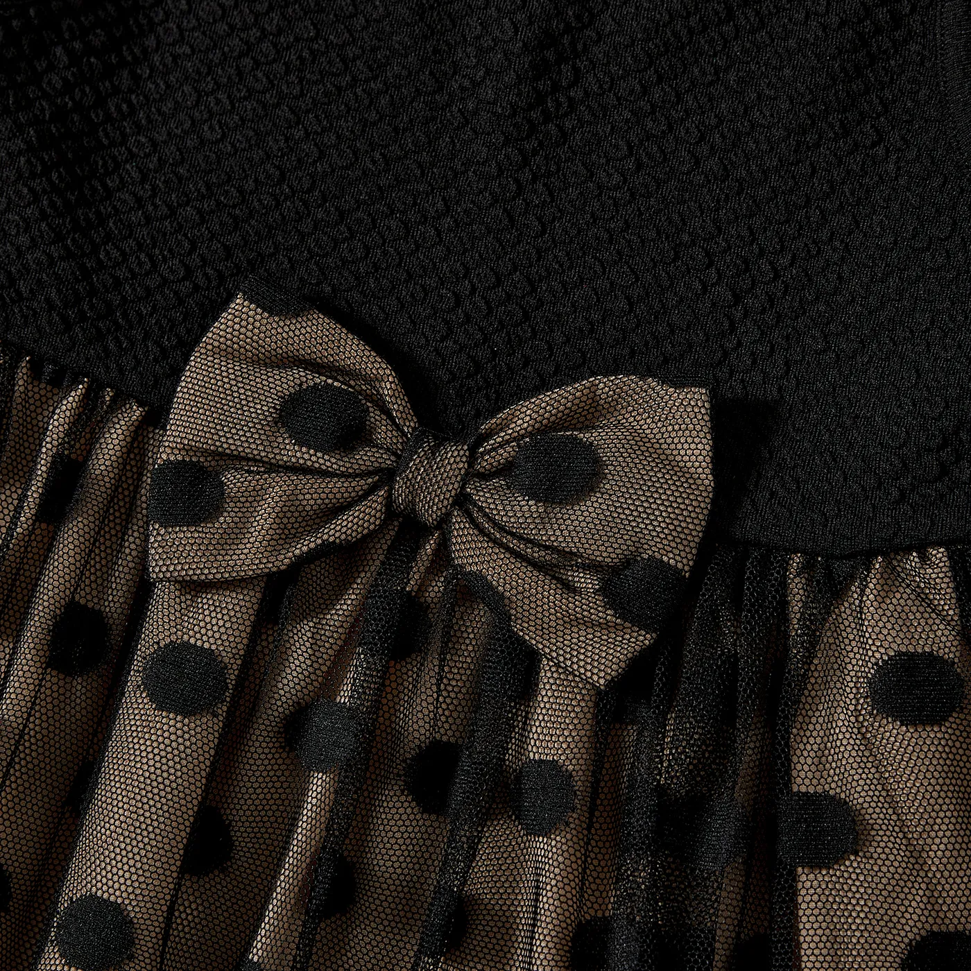 Family Matching Color-block Long-sleeve Tops and Polka dots Mesh Dresses Sets  image 4