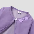 2pcs Kid Girl Floral Print Sleeveless Dress and Long-sleeve Purple Bowknot Design Cardigan Set  image 4