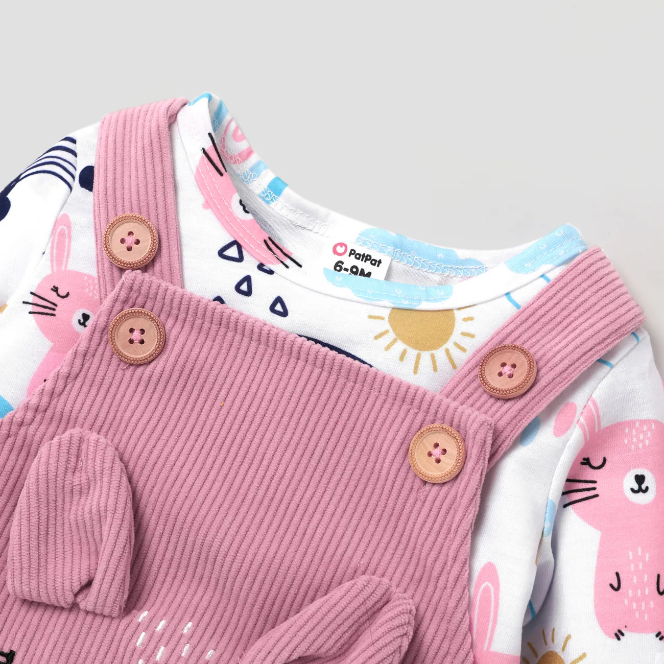 Ostern 2 Stück Baby Mädchen Katze Lässig Langärmelig Baby-Sets rosa big image 1