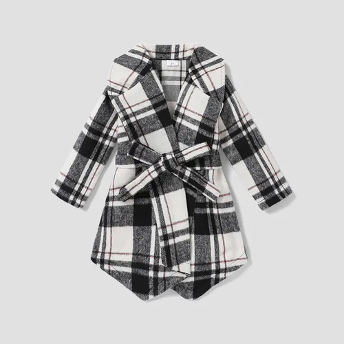 2PCS Toddler Girl Avant-garde Grid Houndstooth Lapel Coat/ Jacket