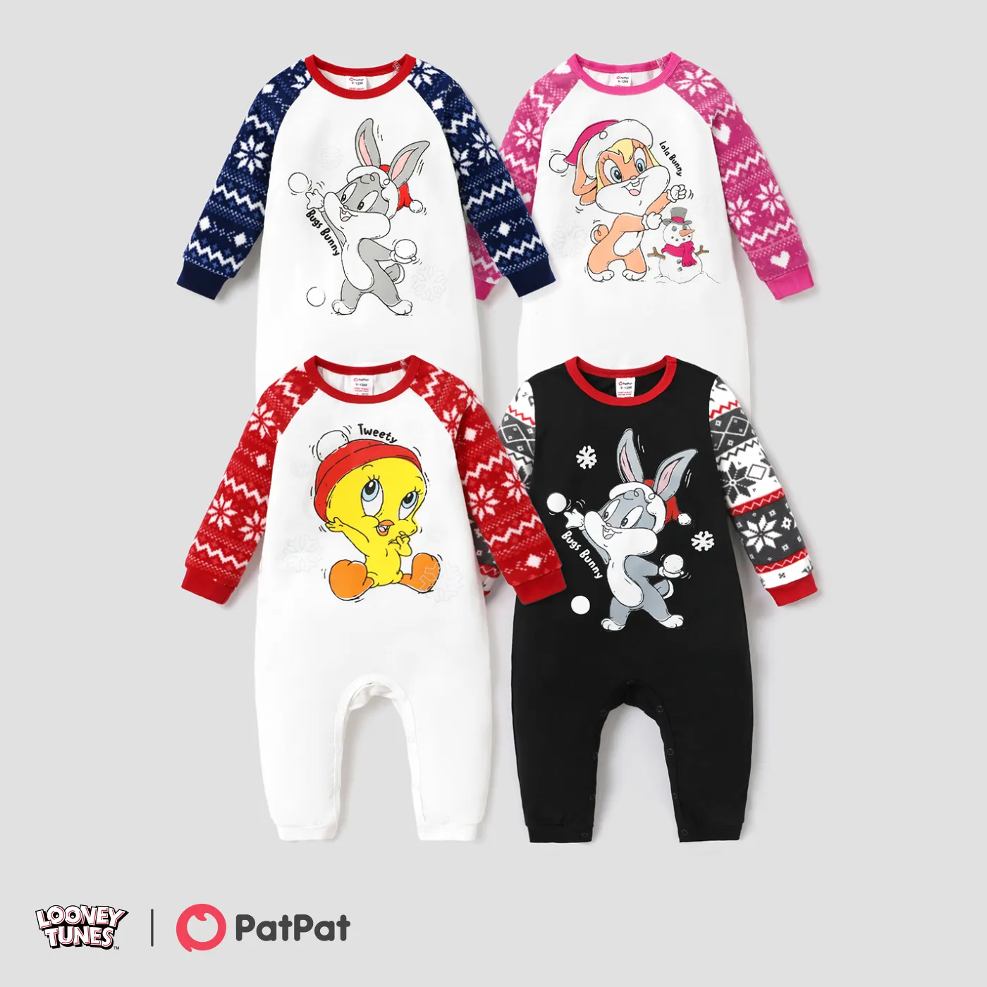 Looney Tunes Christmas Baby Boy/Girl Character Print Long Sleeve Jumpsuit 