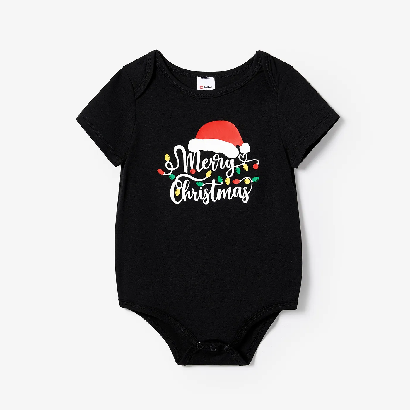 Christmas Family Matching Letter &Festive light bulb Print Short-sleeve Pajamas Sets(Flame resistant) Black image 3