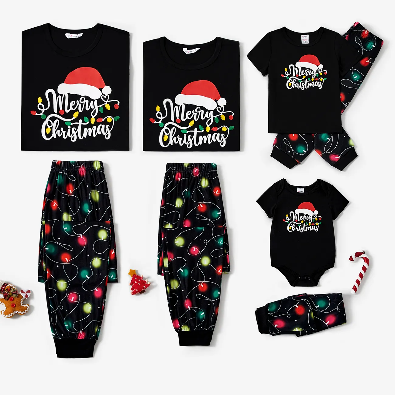Weihnachten Familien-Looks Langärmelig Familien-Outfits Pyjamas (Flame Resistant) schwarz big image 1