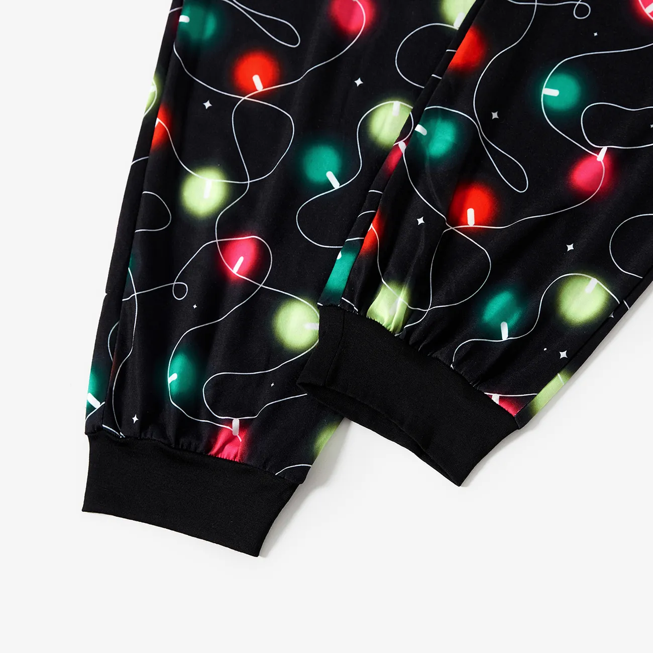 Christmas Family Matching Letter &Festive light bulb Print Short-sleeve Pajamas Sets(Flame resistant) Black big image 1