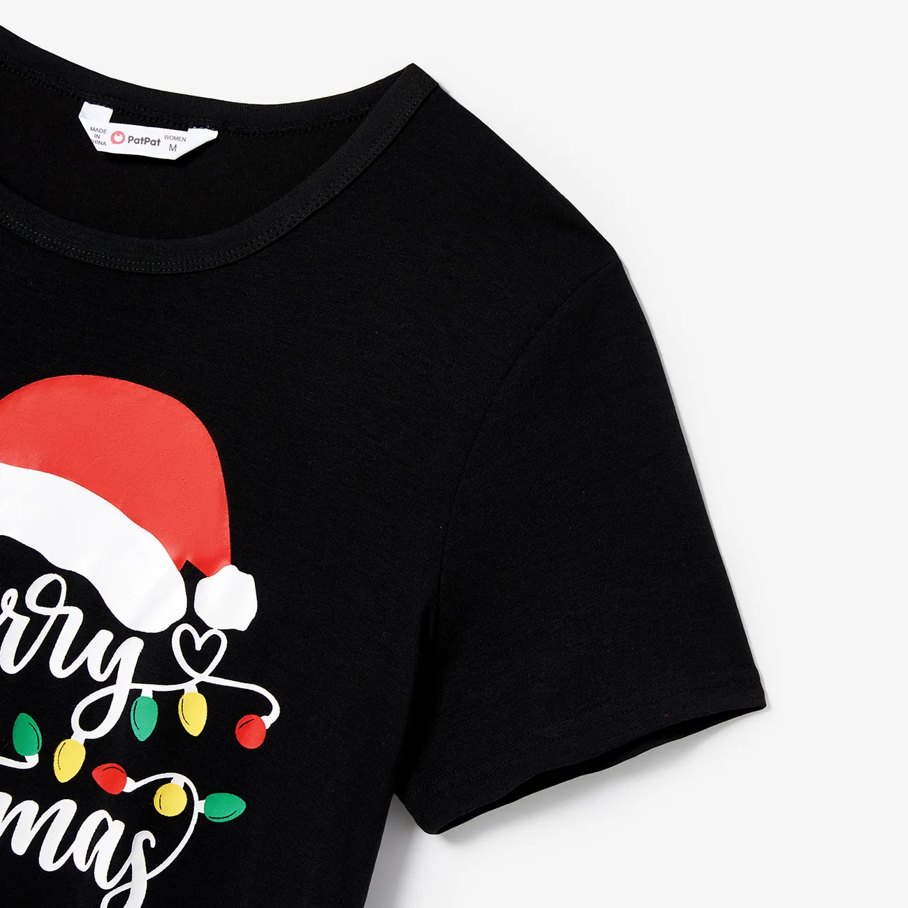 Christmas Family Matching Letter &Festive light bulb Print Short-sleeve Pajamas Sets(Flame resistant) Black big image 1