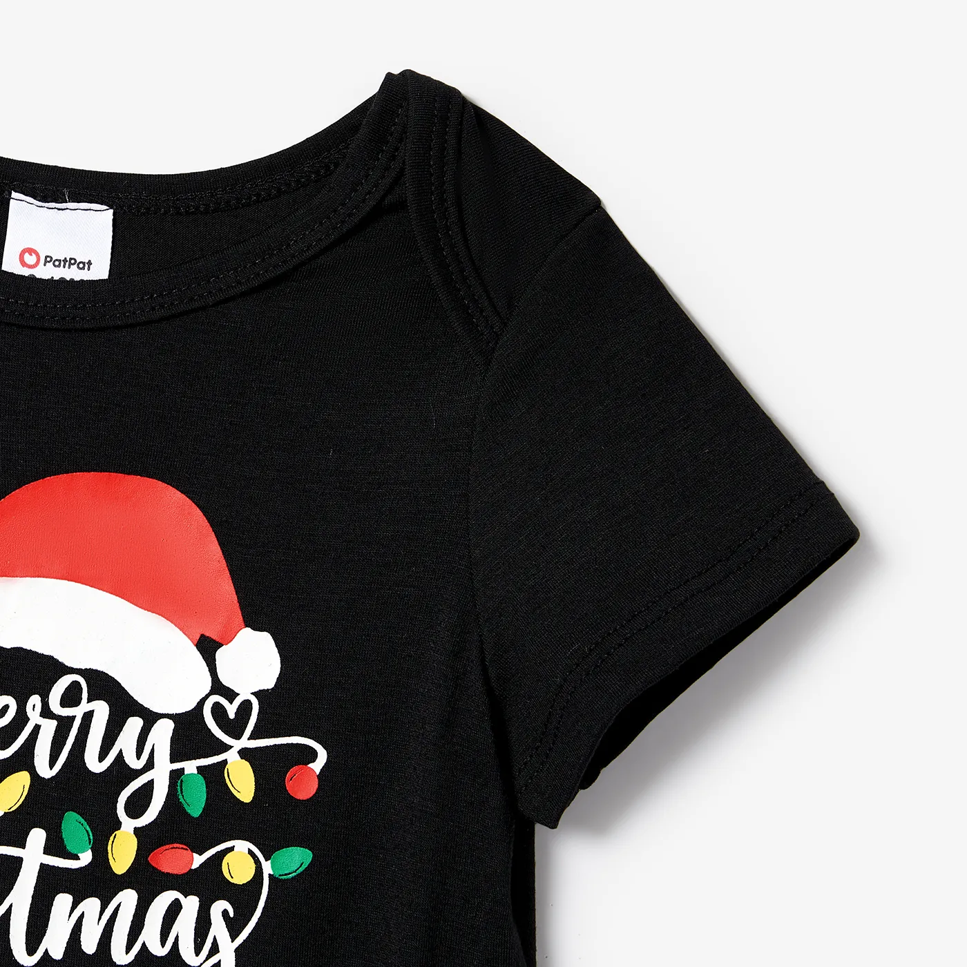 Christmas Family Matching Letter &Festive light bulb Print Short-sleeve Pajamas Sets(Flame resistant) Black image 4