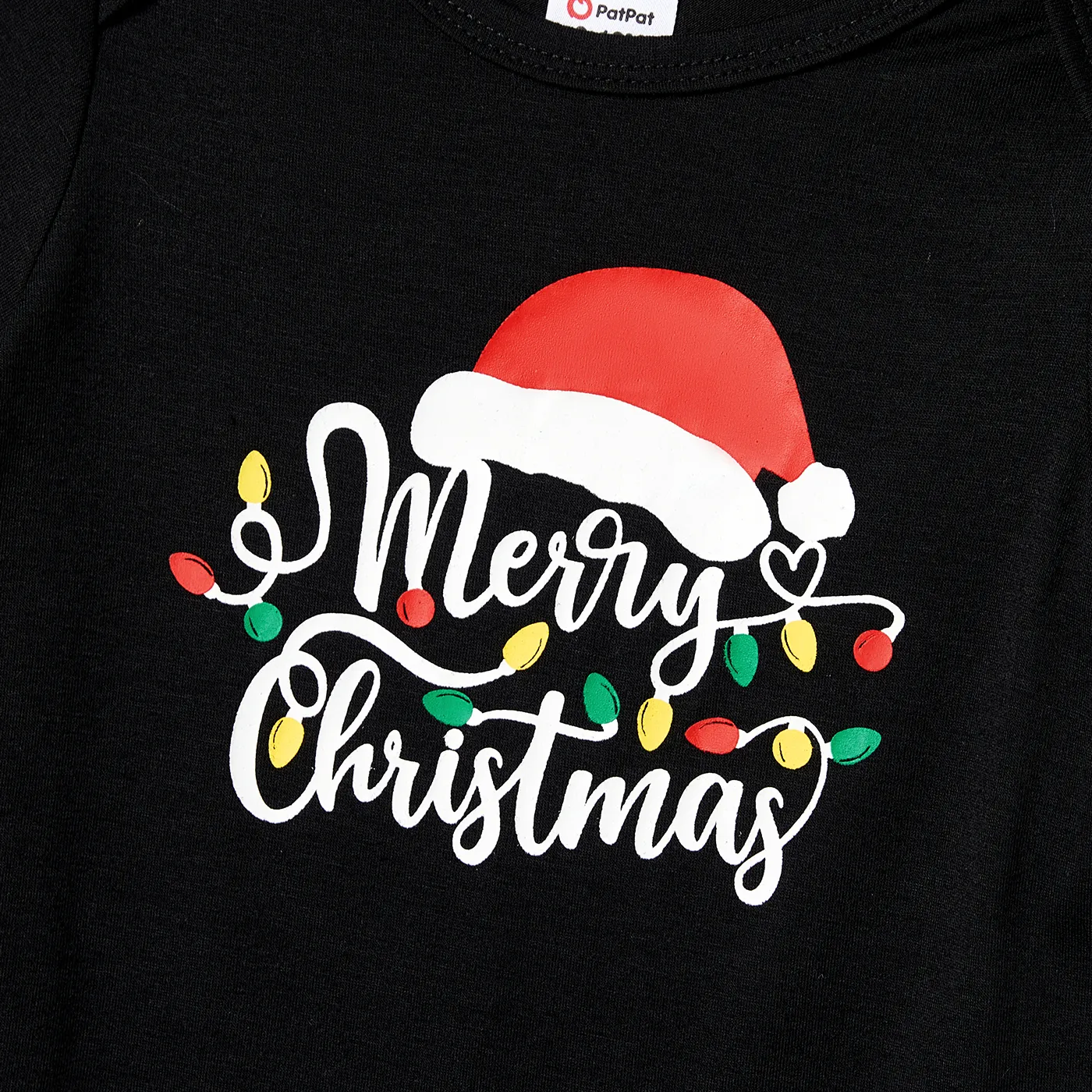 Christmas Family Matching Letter &Festive light bulb Print Short-sleeve Pajamas Sets(Flame resistant) Black image 5