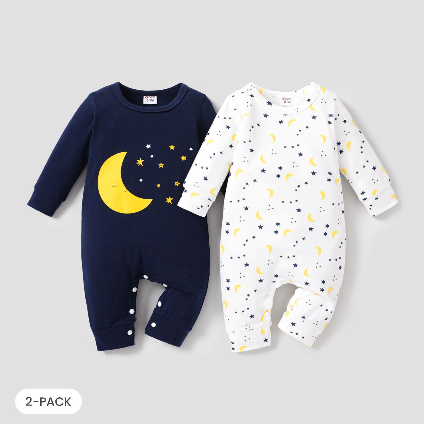 

2-Pack Baby Boy/Girl 95% Cotton Long-sleeve Allover Stars & Moon Print Jumpsuits Set