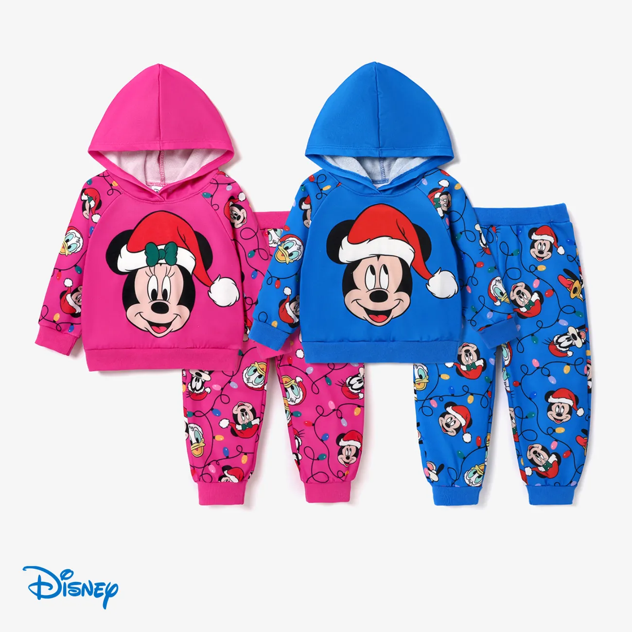 Disney Mickey and Friends 聖誕節 2件 小童 中性 連帽 童趣 卫衣套裝 玫紅色 big image 1