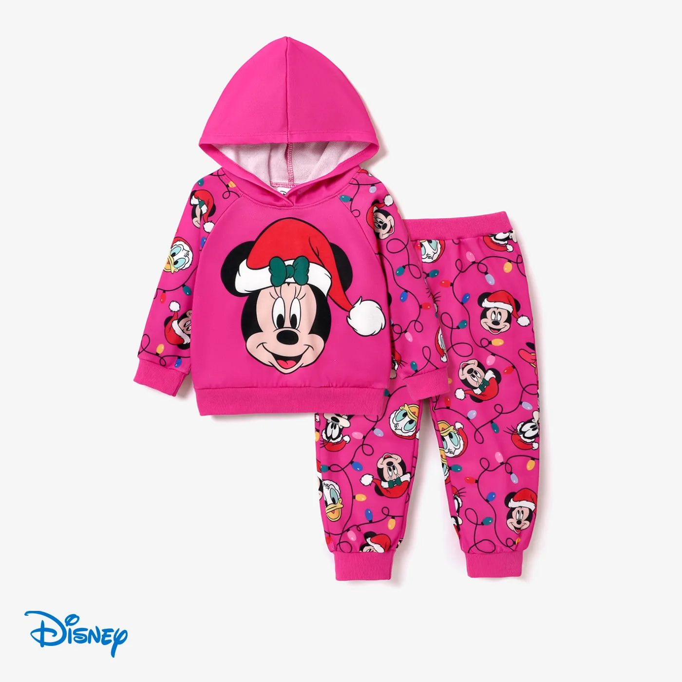 Disney Mickey And Friends Toddler Girl Christmas Character Print Hoodie And Allover Print Pants Set