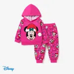 Disney Mickey and Friends Toddler Girl Christmas Character Print Hoodie and Allover Print Pants Set Hot Pink