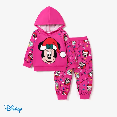 Disney Mickey and Friends Toddler Girl Christmas Character Print Hoodie and Allover Print Pants Set