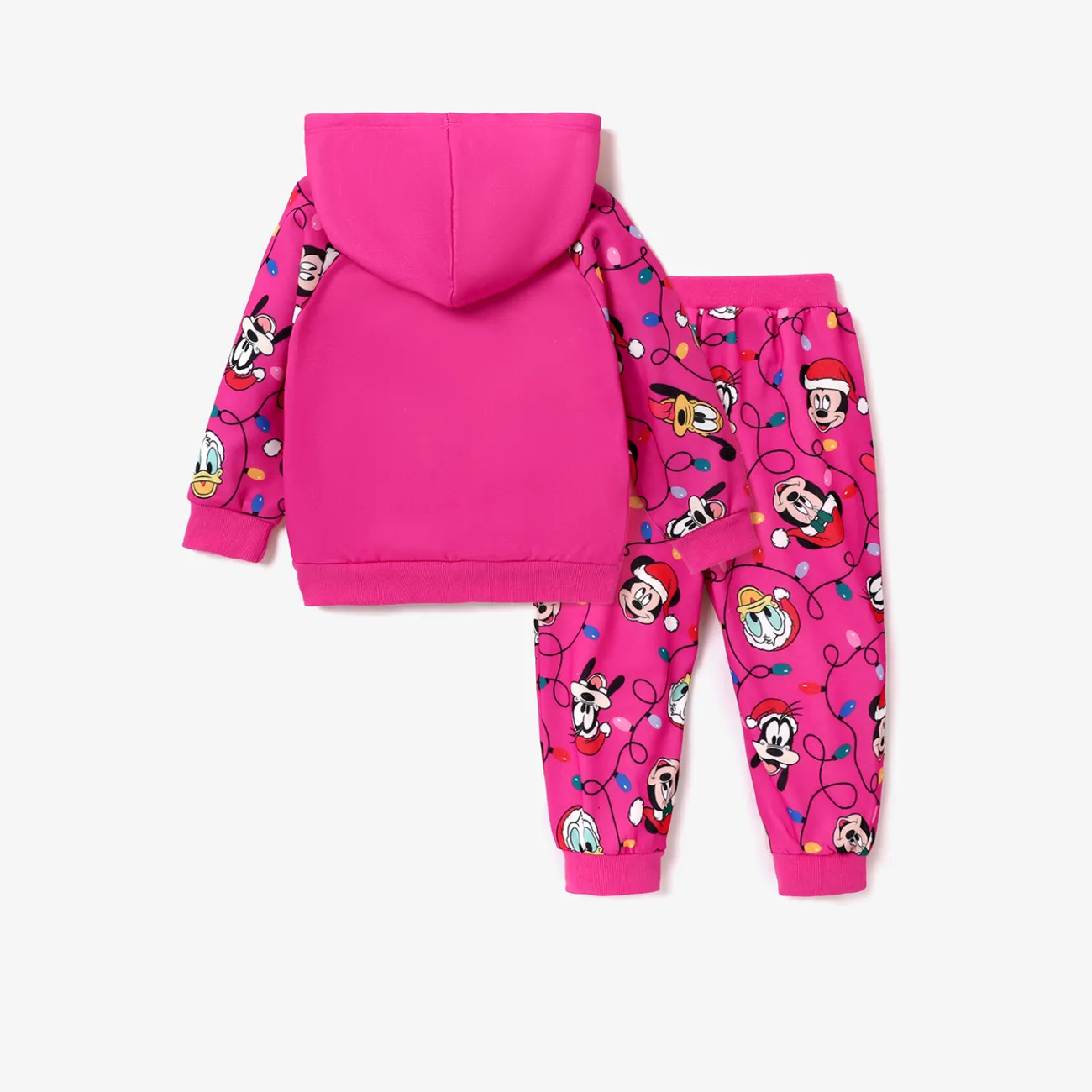 Disney Mickey and Friends Toddler Girl Christmas Character Print Hoodie and Allover Print Pants Set Hot Pink big image 1