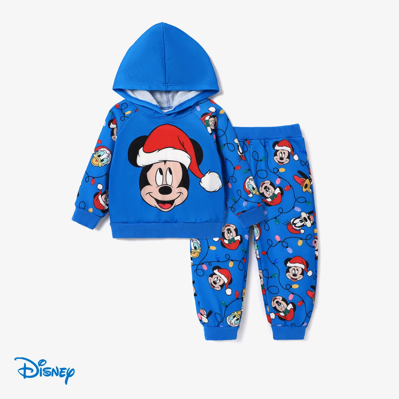 Disney Mickey and Friends Toddler Girl Christmas Character Print Hoodie and Allover Print Pants Set Blue big image 1