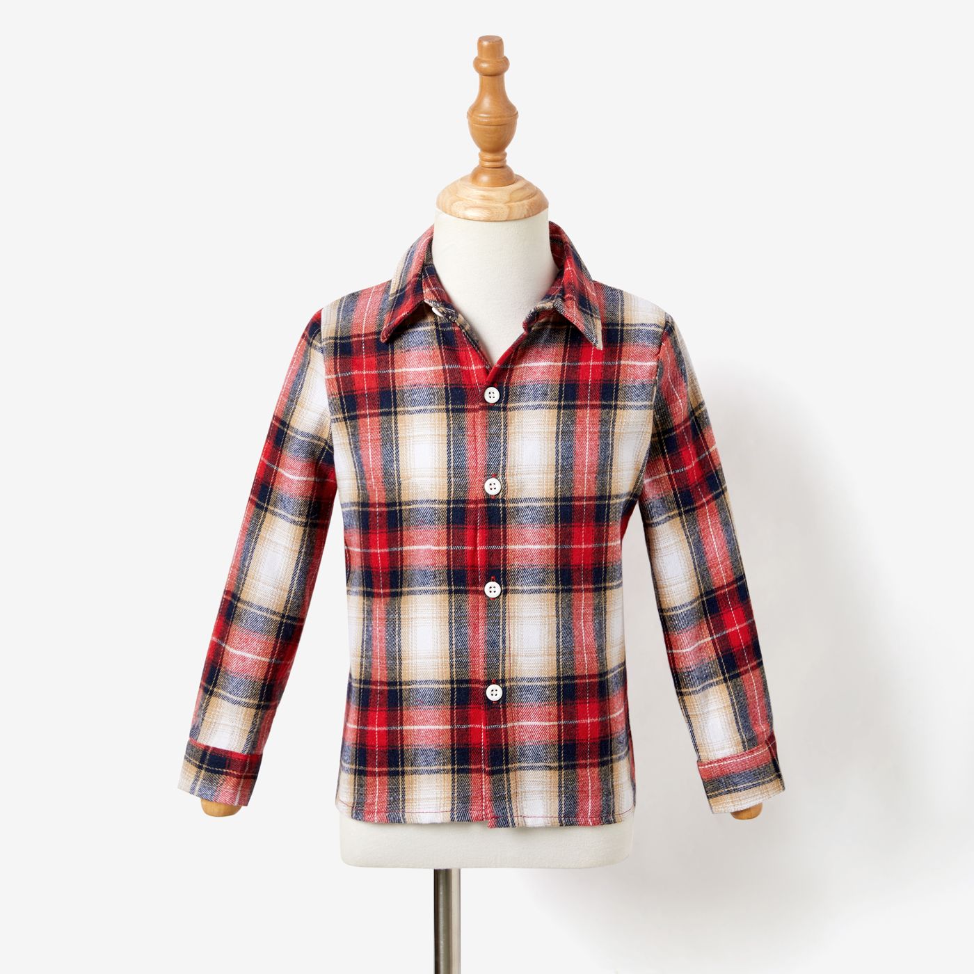 Family Matching Plaid Long-sleeve Shirt Tops And Velet Belted Dresses Sets