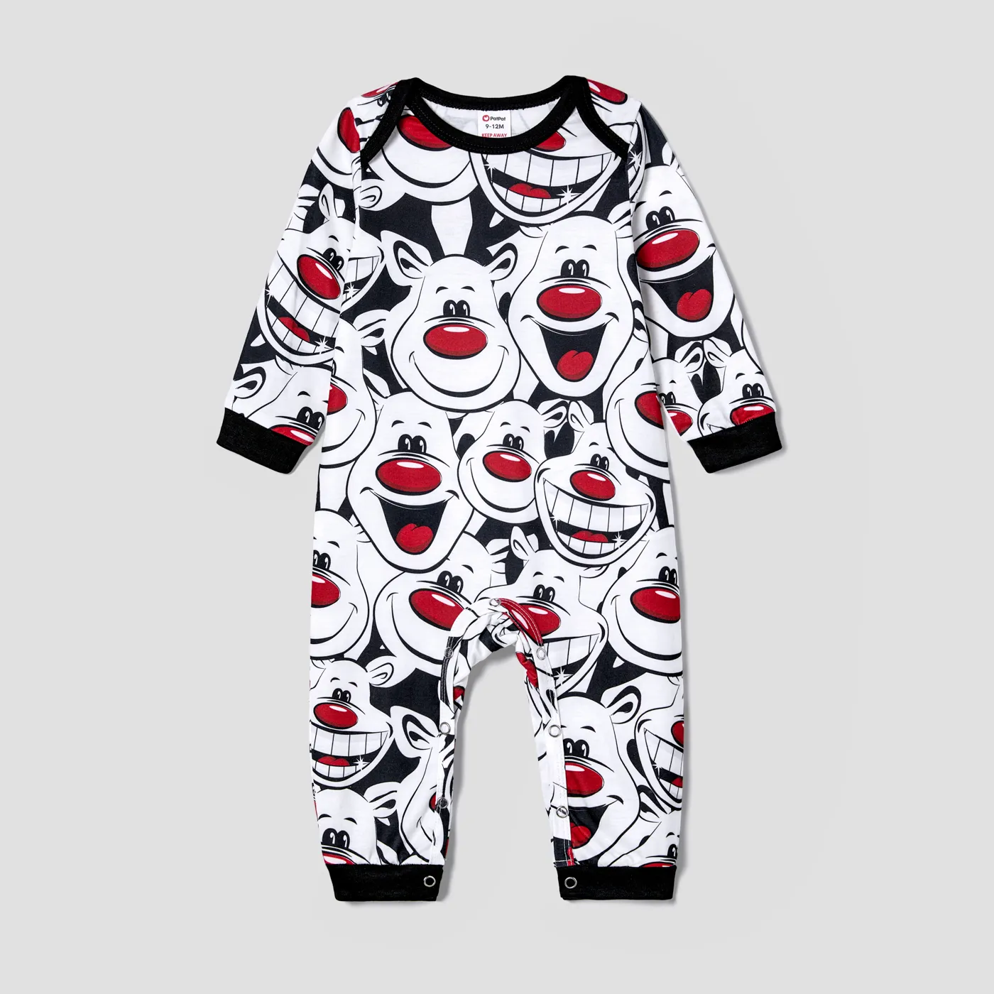Christmas Family Matching Happy Reindeer All-over Print Long-sleeve Pajamas Sets(Flame resistant) BlackandWhite image 3