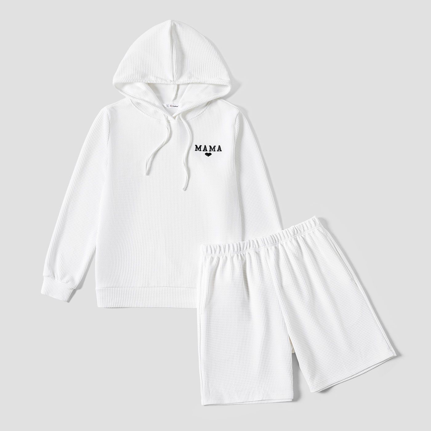 

Mommy and Me 2pcs Solid Casual Letters Print Long Sleeve Waffle Hooded Tops and Shorts Sets