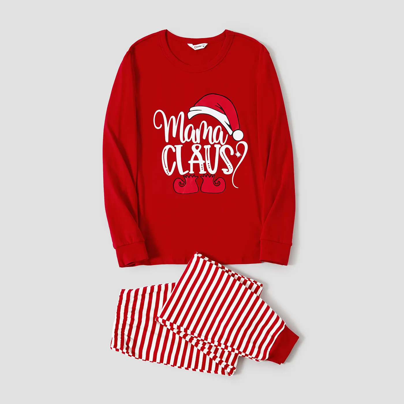 

Christmas Cotton Family Matching Letter Elf Print Striped Long-sleeve Snug-fit Pajamas Sets