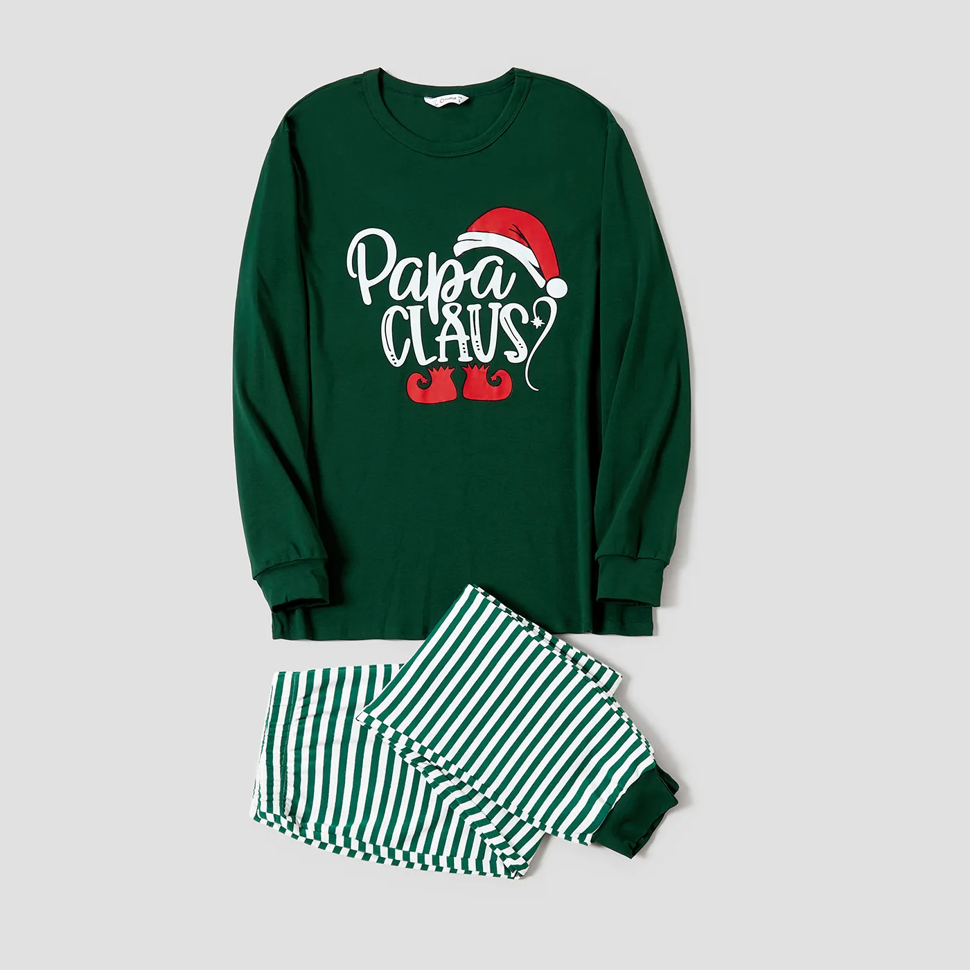 

Christmas Cotton Family Matching Letter Elf Print Striped Long-sleeve Snug-fit Pajamas Sets