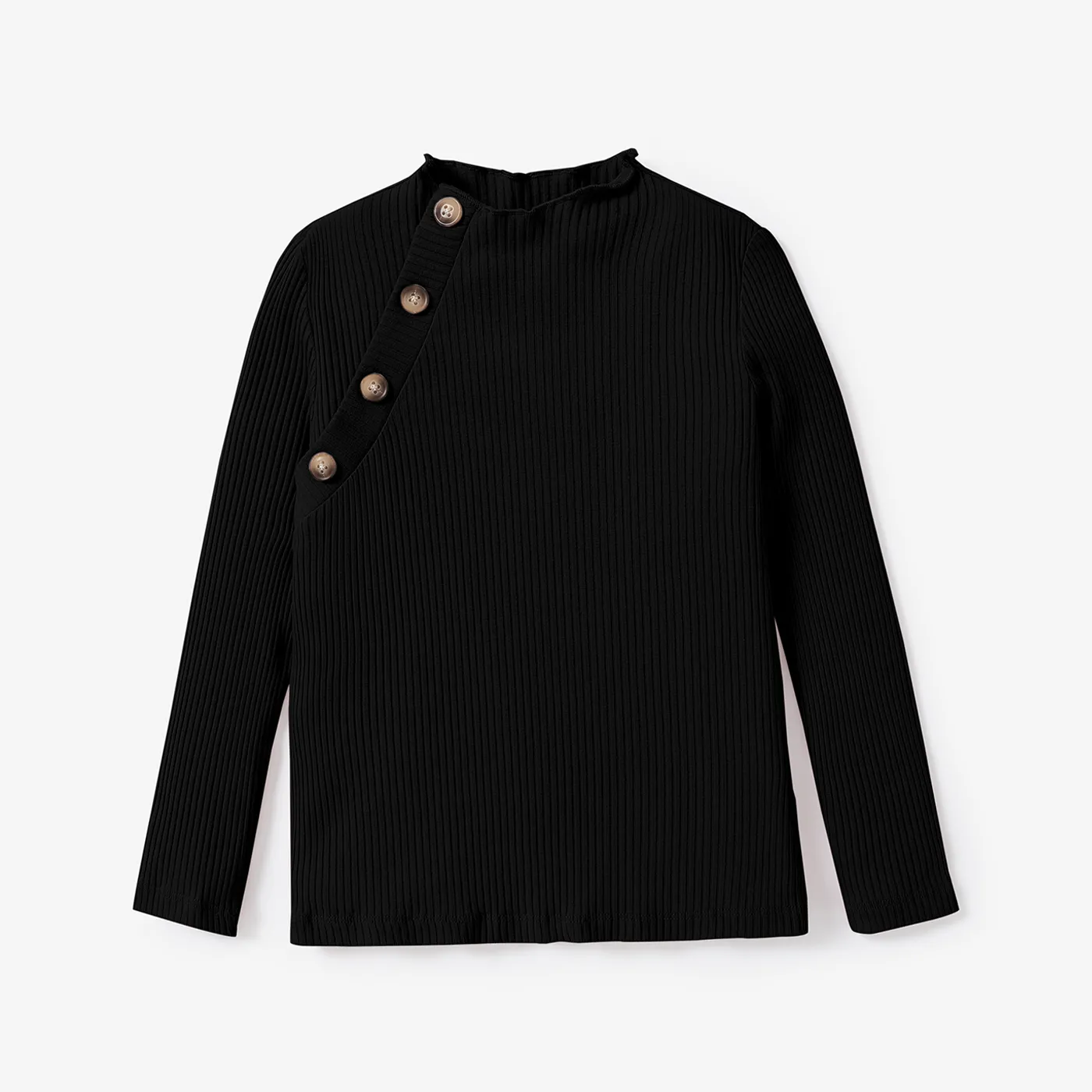 Kid Girl's 93% cotton Solid Color T-shirt with Secret Button Black