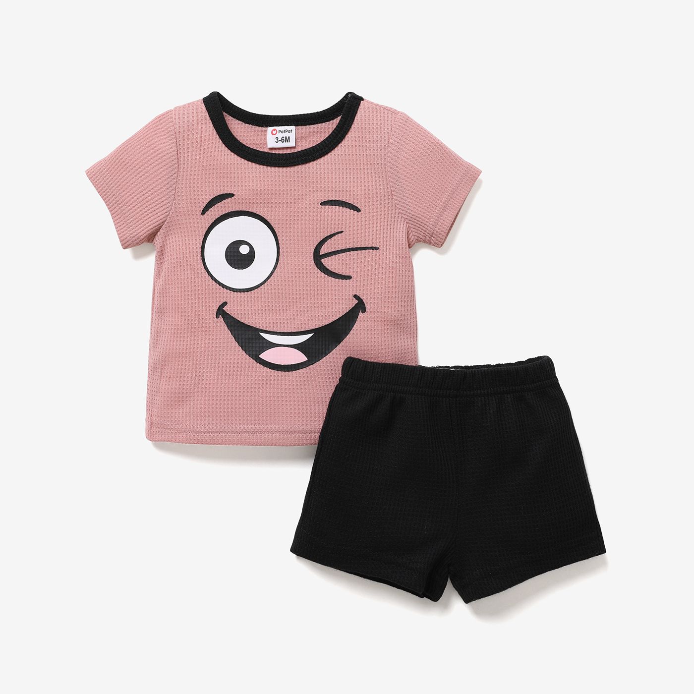 

2pcs Baby Boy/Girl Cartoon Graphic Short-sleeve Waffle Tee & Shorts Set