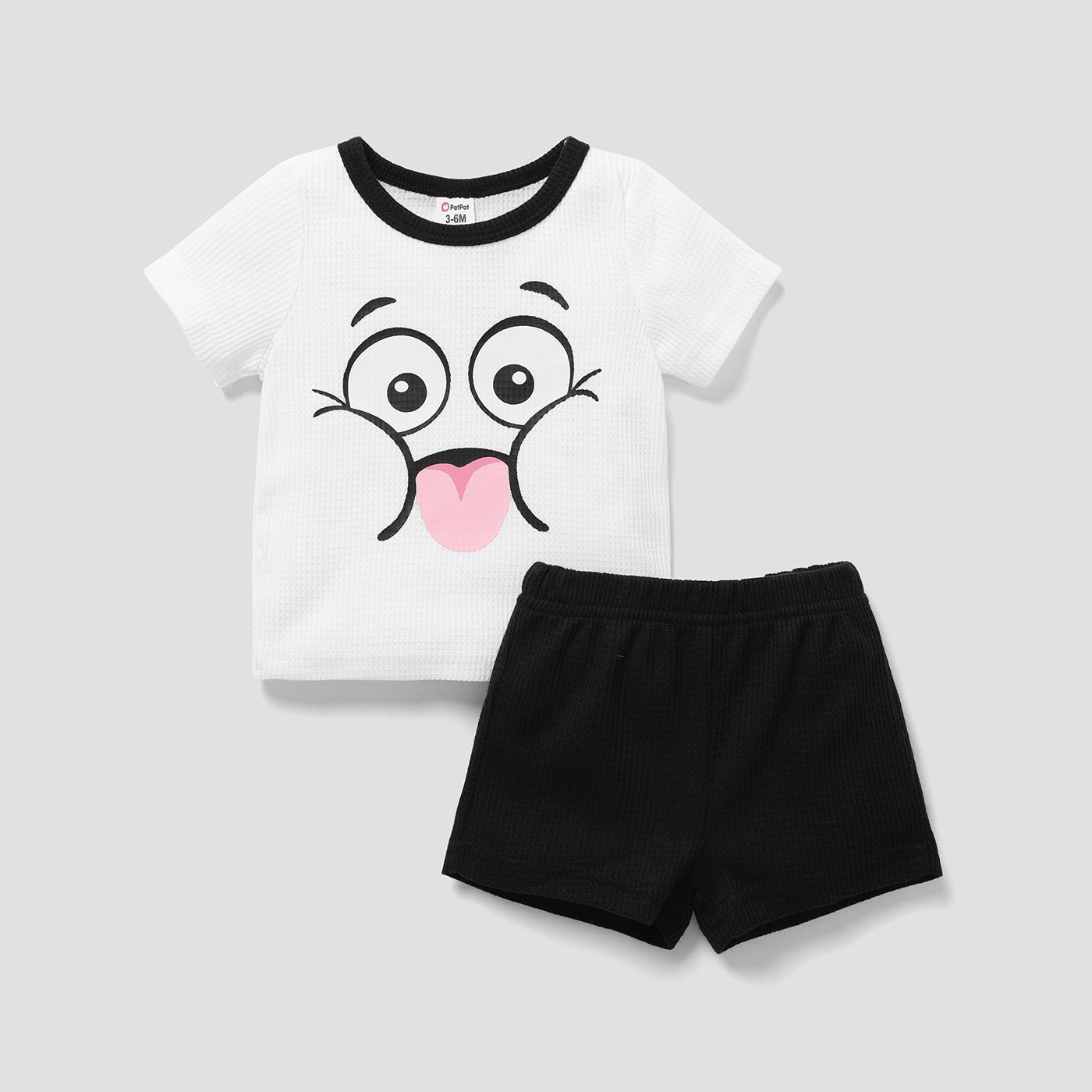 

2pcs Baby Boy/Girl Cartoon Graphic Short-sleeve Waffle Tee & Shorts Set