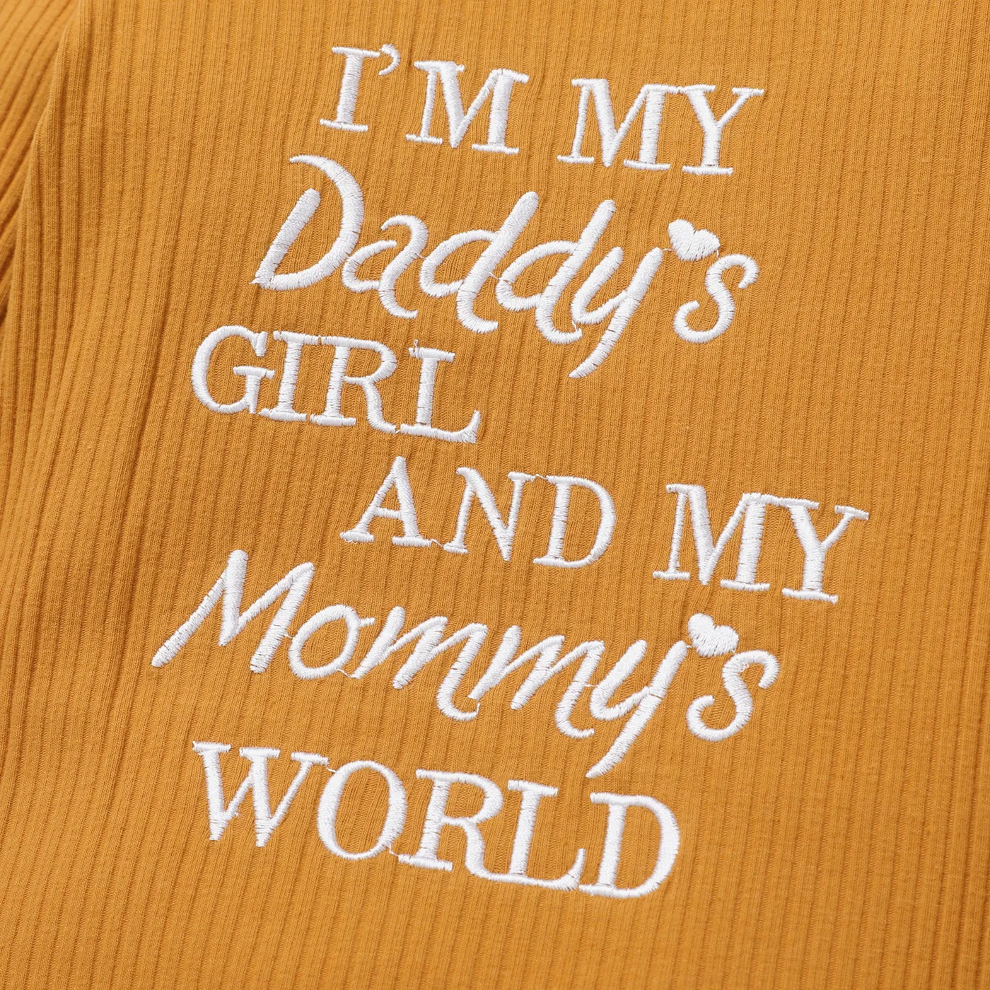 3pcs Baby Letter Embroidered Ribbed Long-sleeve Romper and Sunflower Floral Print Bell Bottom Pants Set  image 4