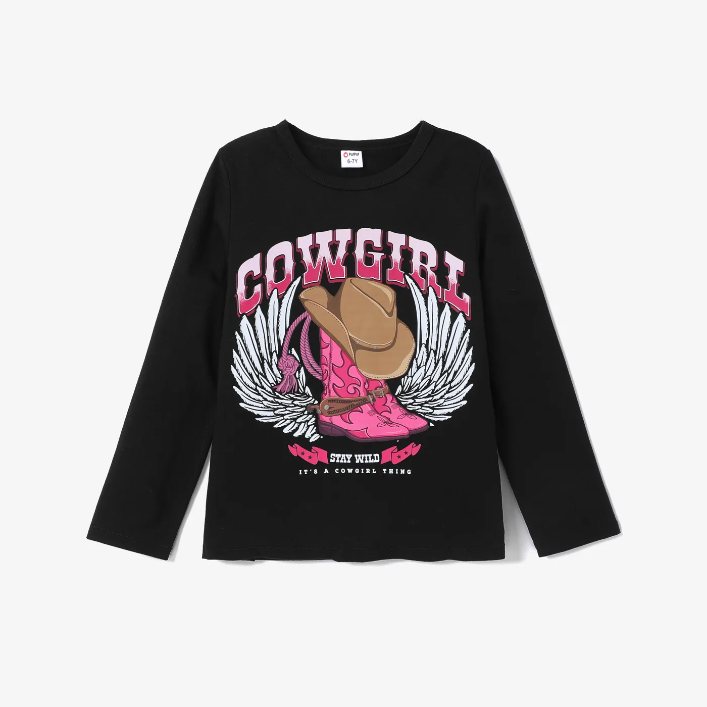 Kid Girls Avant-garde Letter Print Medium Thickness Cowboy T-shirt
