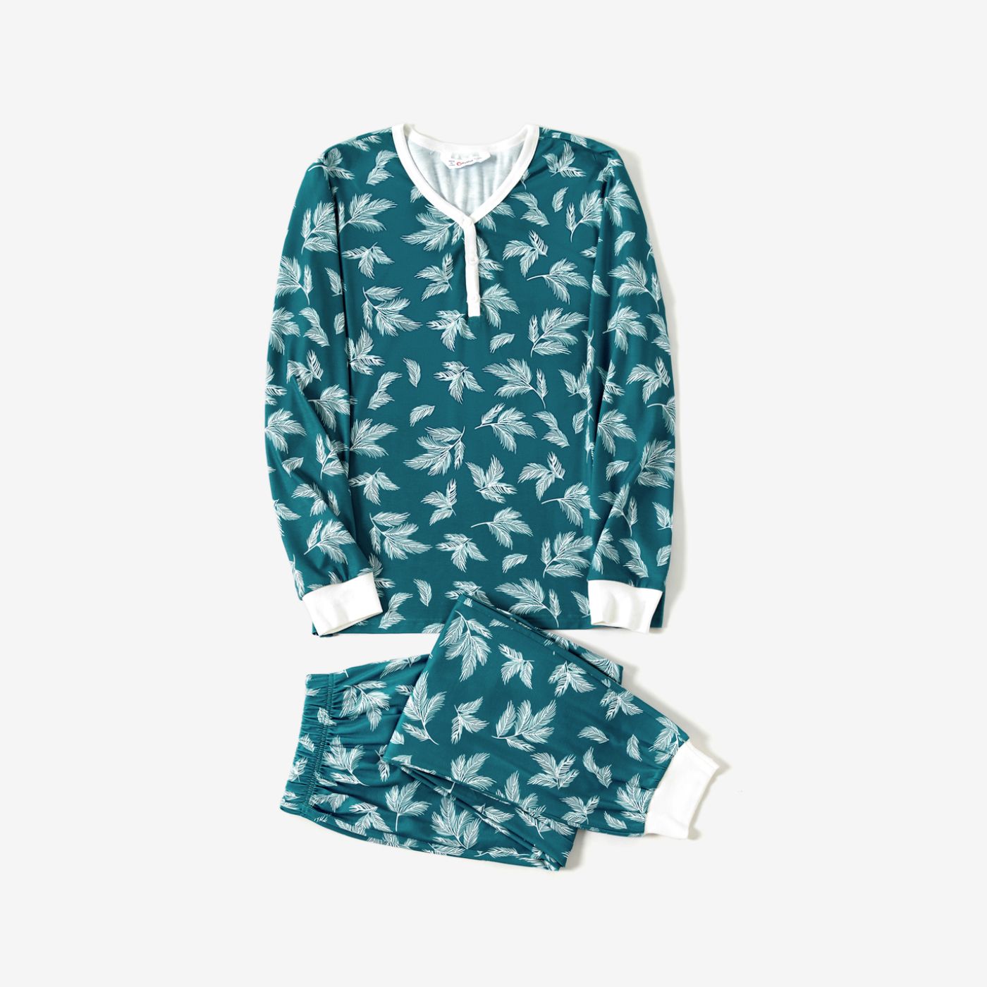 Christmas Family Matching Leaves Print Long-sleeve Pajamas Sets(Flame Resistant)